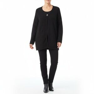 Denim & Co Cardigan Womens Size‎ 2X Black Ribbed V-Neck Toggle Closure Casual